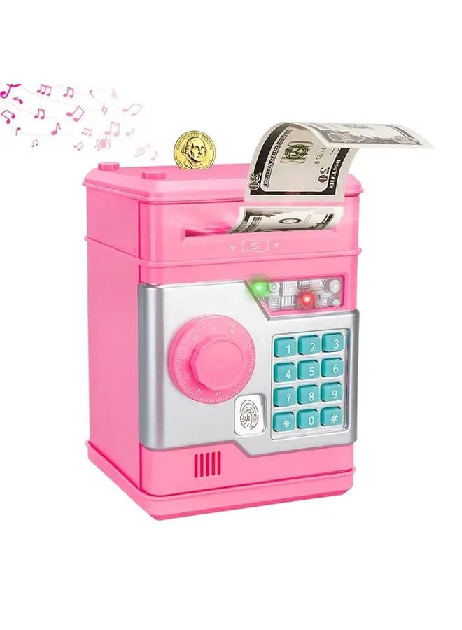 Pink Electronic Fingerprint Password Protected Money Bank For Kids Gift - Image 1